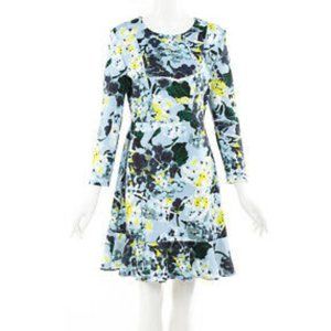 Erdem Floral Flounce Long Sleeve Cocktail Dress